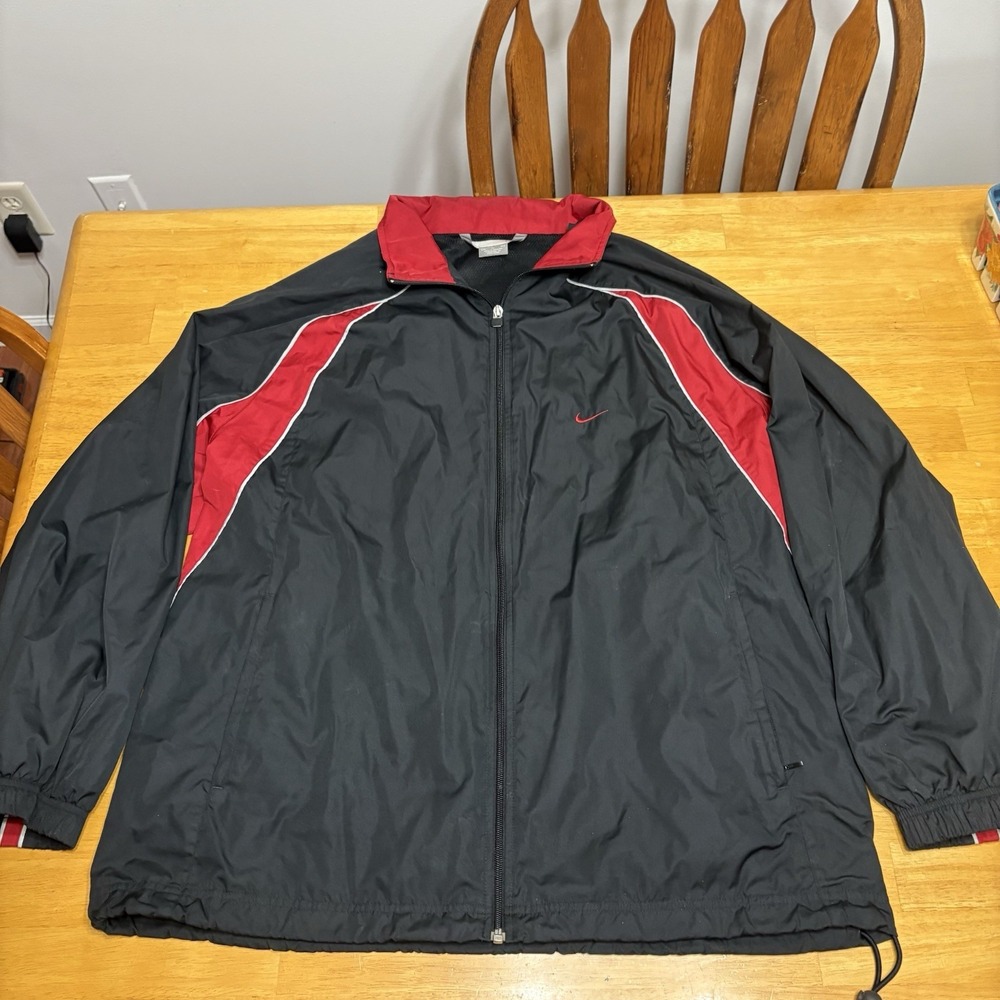 Nike Windbreaker Jacket Mens Size XL Black Red Stripe Full Zip Track